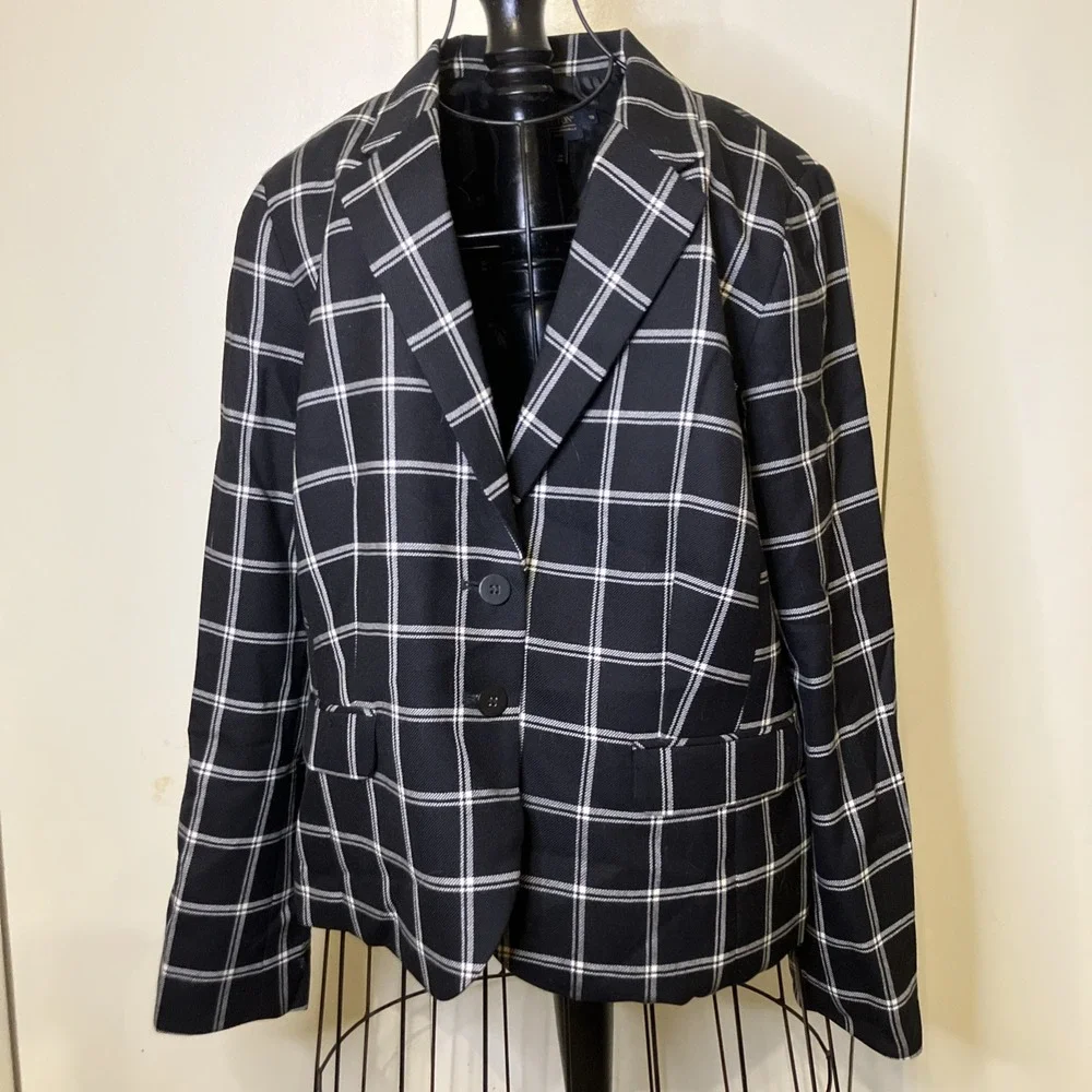 Pendleton Blazer Womens 18 Black/White Plaid‎ Equestrian Dark Academia 100% Wool
